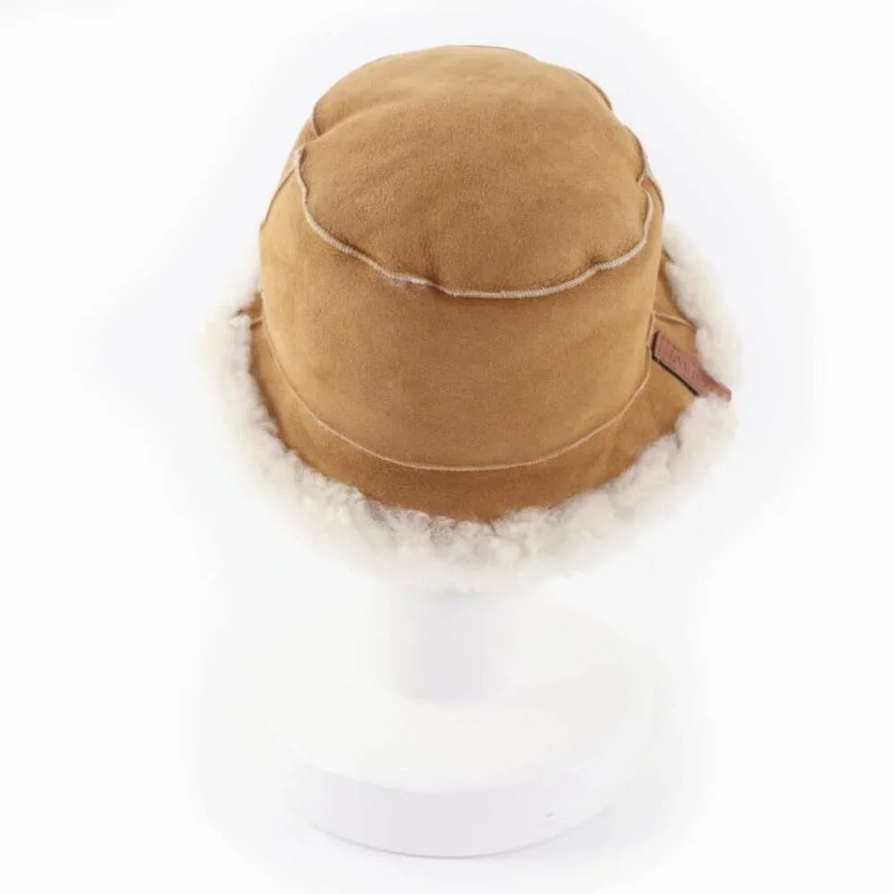 Loewe Logo Leather Shearling Bucket Hat Brown 57 - Picture 4 of 10